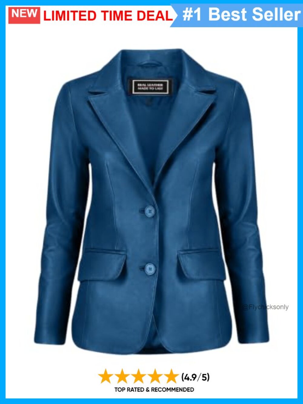 Genuine Lambskin Leather Blazer Jacket Notched Lapel Button Front